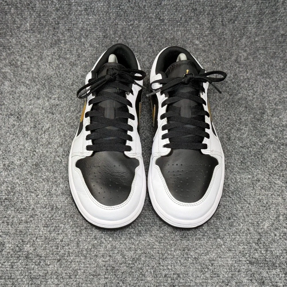 Jordan 1 Low Shoes Men's 8 White Black Metallic Gold Swoosh Athletic Sneakers
